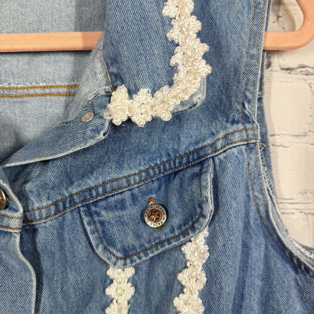 Vintage 90s Y2K Retro Denim Jacket Women XL Button Lace Grunge Fairy Crop Top - Picture 9 of 9